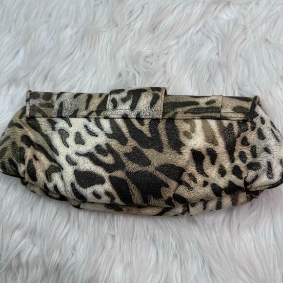 Stuart Weitzman Leopard Print Gold Metallic Clutch with Shoulder Strap - Picture 10 of 11